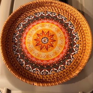 Handcrafted Orange and Black Woven Basket